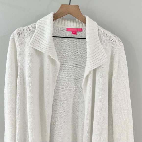 Lilly Pulitzer White Open Front Pocket Cardigan Size Large - Picture 3 of 6